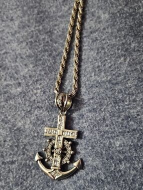 Silver Anchor Cross Pendant Necklace - Silver